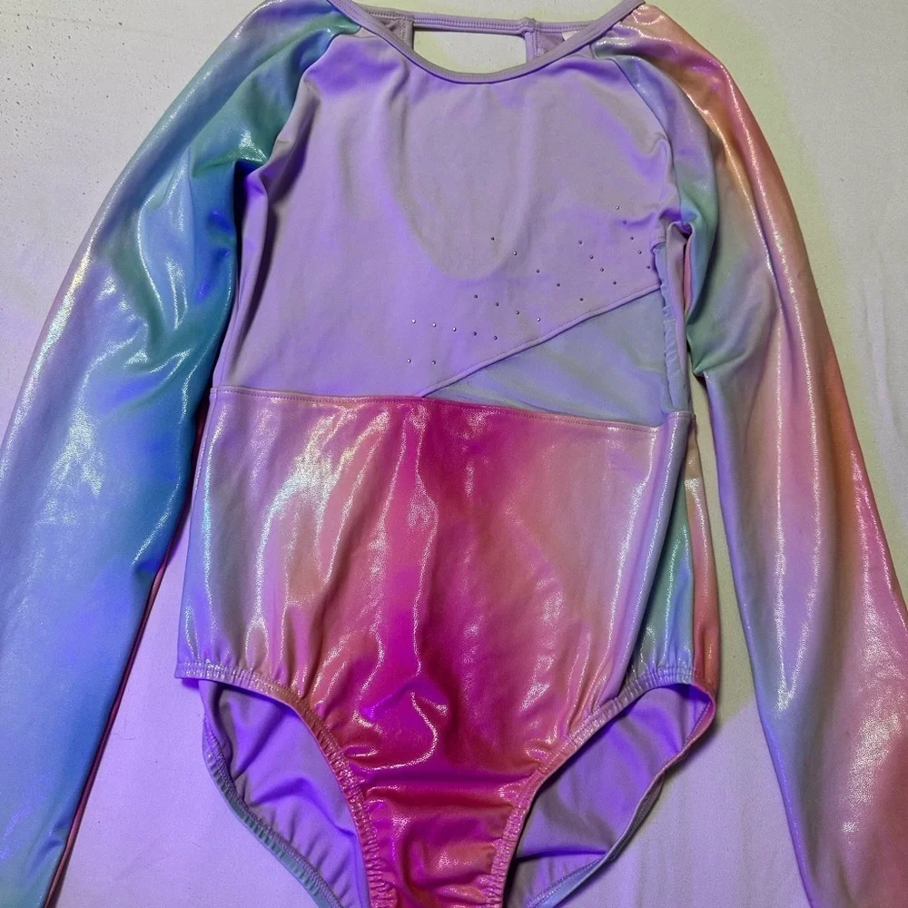 More Than Magic Long Sleeve One Piece Leotard Girls, rainbow foil Size-L (10-12)